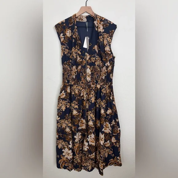 NWT Anthropologie The Tommie Front-Zip Midi Dress XL